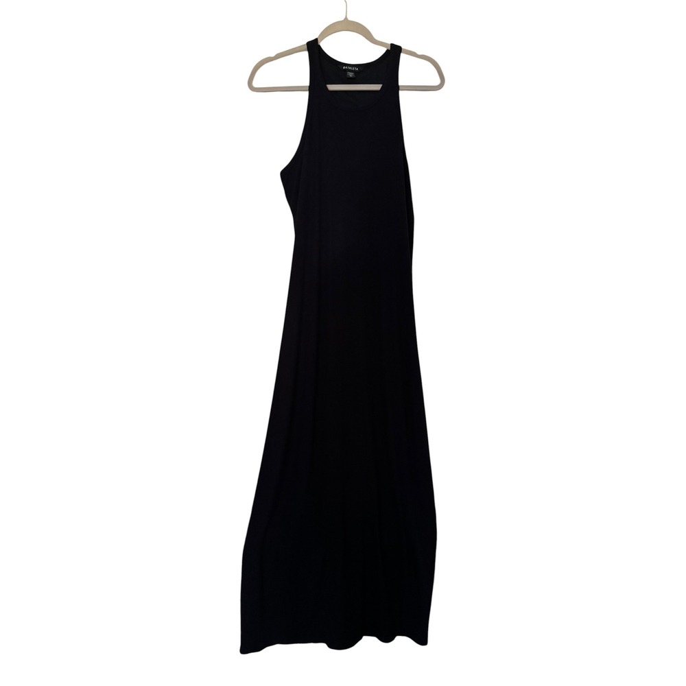 Athleta Black Ribbed Racerback Maxi Dress XL Sleeveless Modal Blend Minimalist